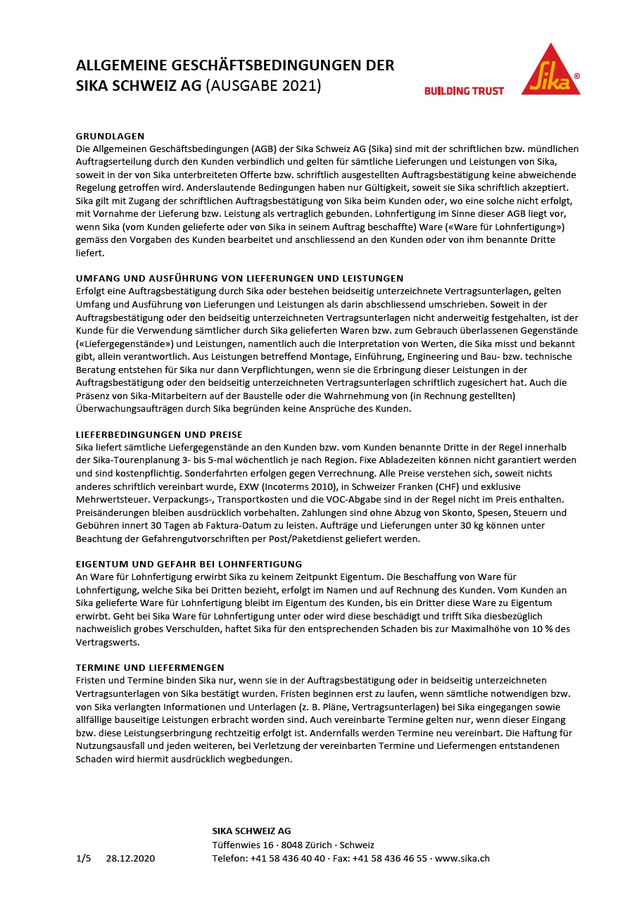 AllgemeineGeschäftsbedingungenSika Schweiz AG（AGB）