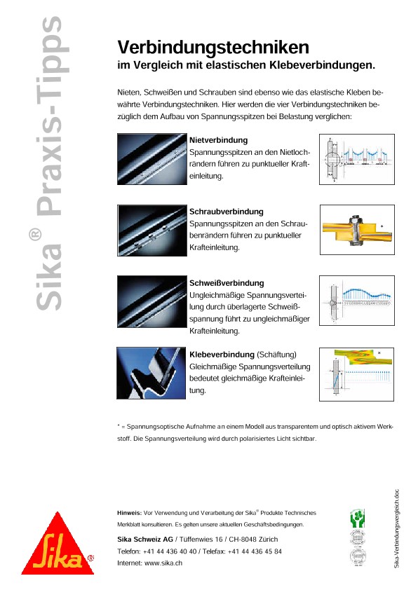 Vergleich mit elastischen Klebeverbindungen