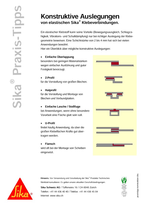 Konstruktive Auslegungen von elastischen Sika®Klebeverbindungen