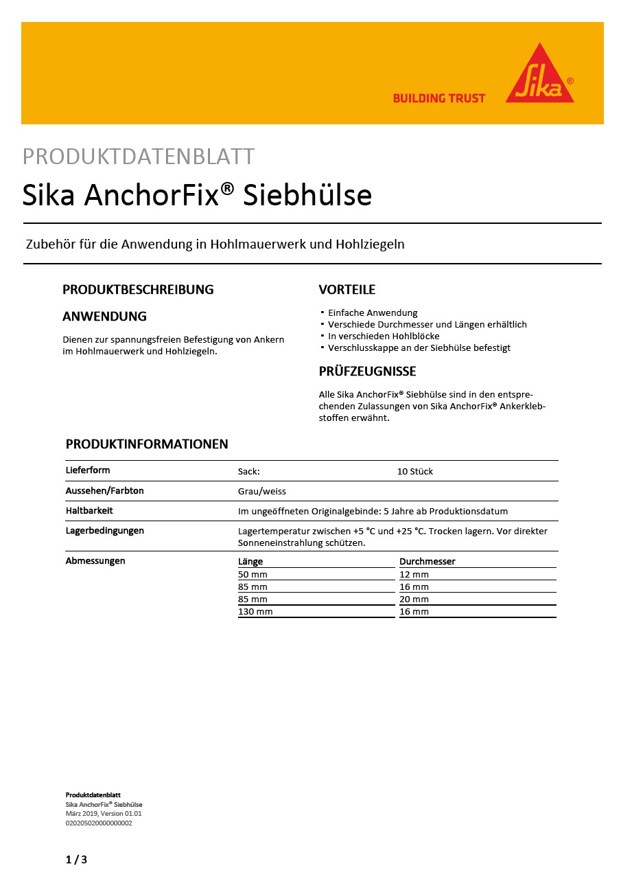 SikaAnchorfix®Siebhülse.