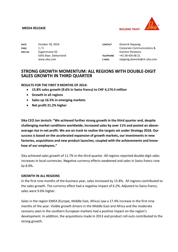 强劲增长势头:所有地区第三季度销售均实现两位数增长