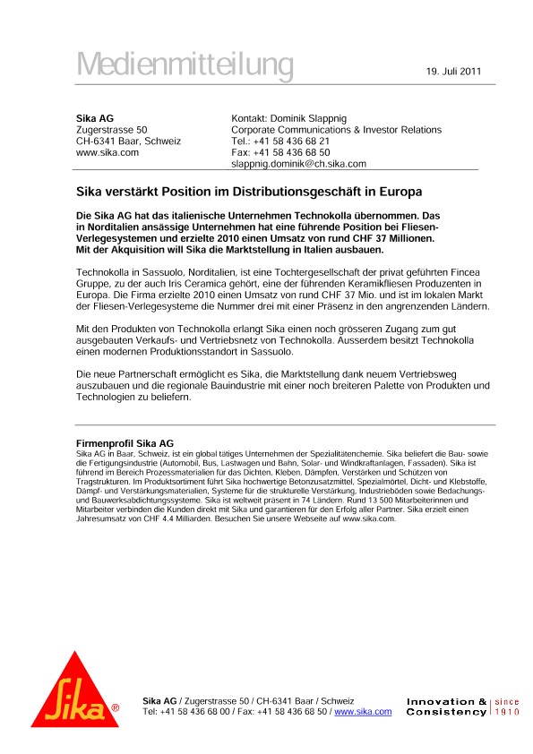 sikaverstärkt位置IMDistributionsgeschäft在欧罗巴