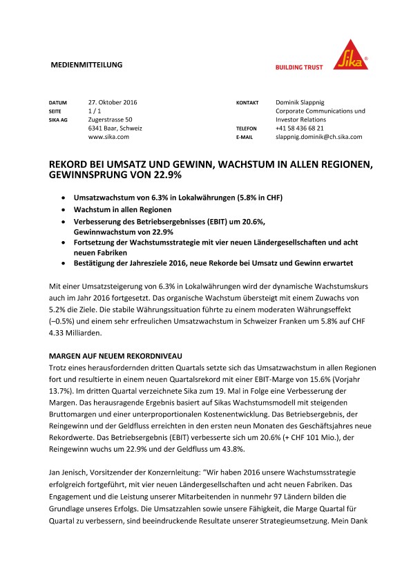 Rekord bei Umsatz und Gewinn, Wachstum in allen region, Gewinnsprung von 22.9%