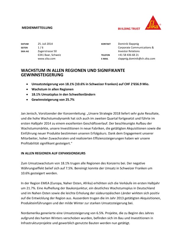 在艾伦Wachstum Regionen和signifikante Gewinnsteigerung