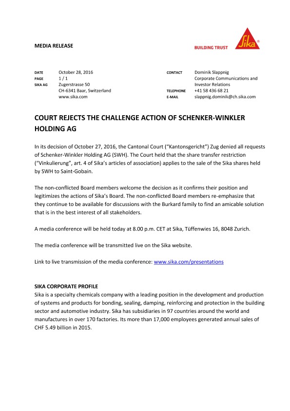 法院拒绝申克·温克勒控股公司的挑战行动