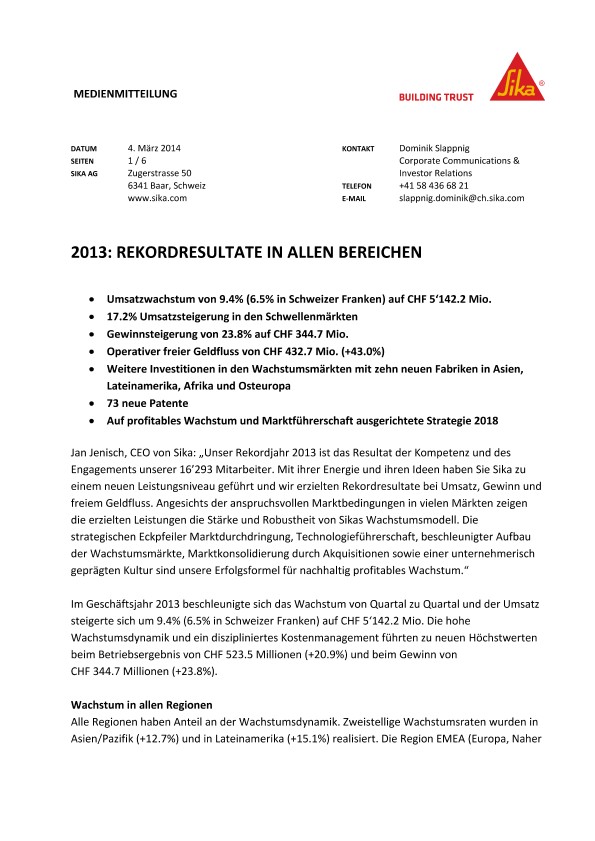 2013年:在艾伦Bereichen Rekordresultate