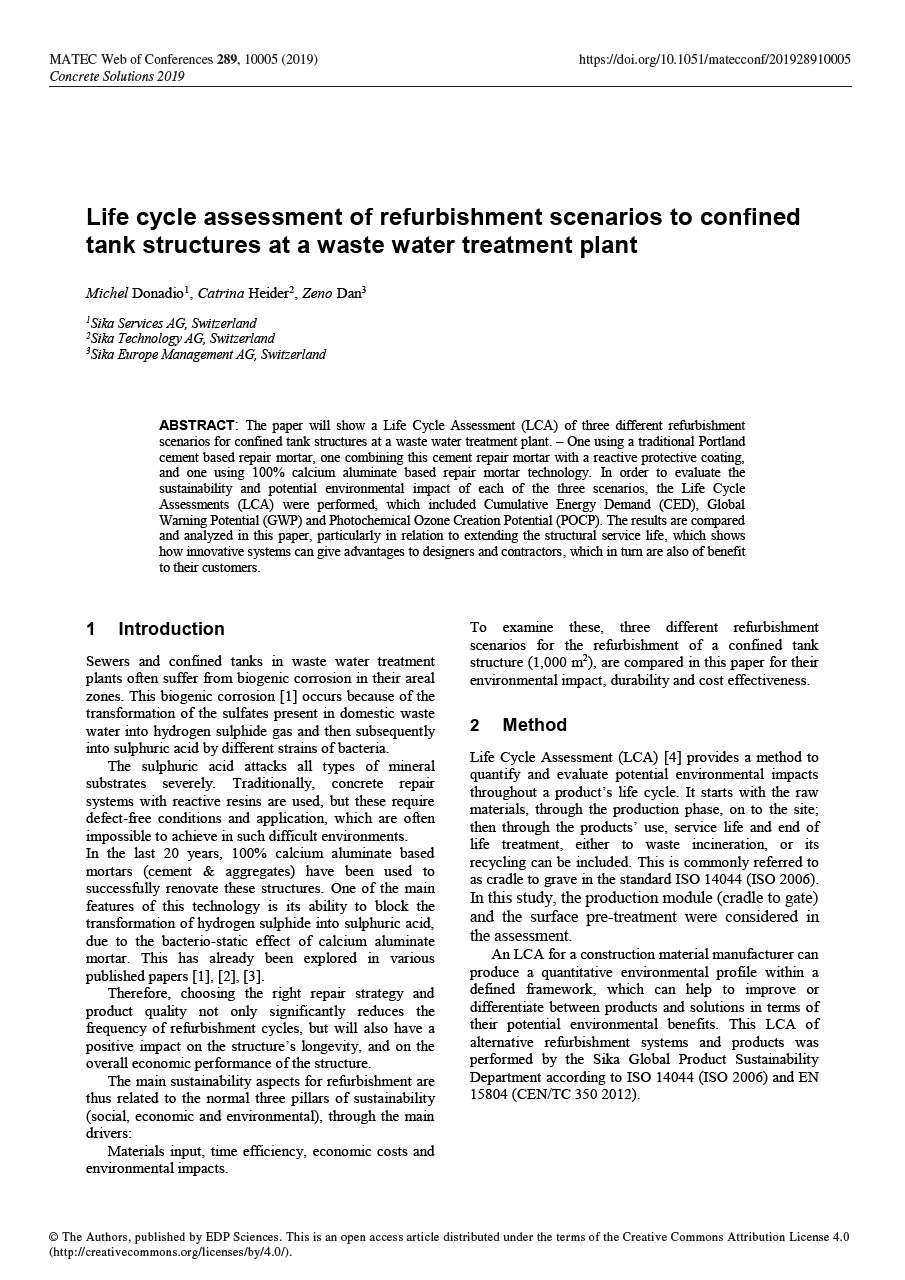 污水处理厂密闭水箱结构翻新方案的生命周期评估