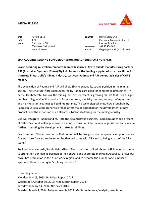 梅花鹿获得结构纤维喷射混凝土的主要供应商