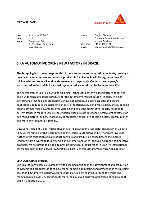 西卡汽车在巴西开设新工厂