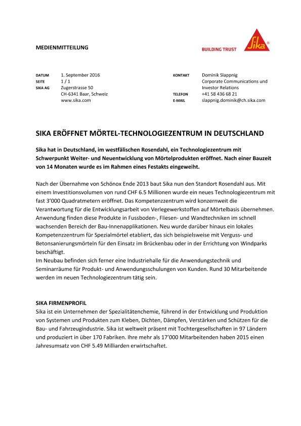 梅花鹿eroffnet Mortel-Technologiezentrum在德国