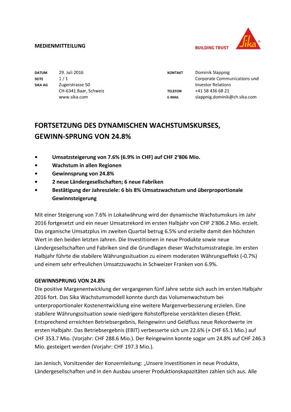 forsetzung des Dynamischen Wachstumskurses, Gewinnsprung von 24.8%