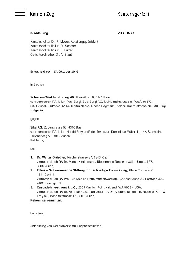 Entscheid Kantonsgericht Zug
