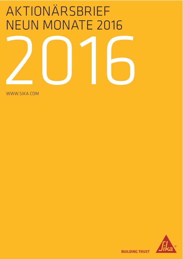 Aktionärsbrief - Neun Monate 2016