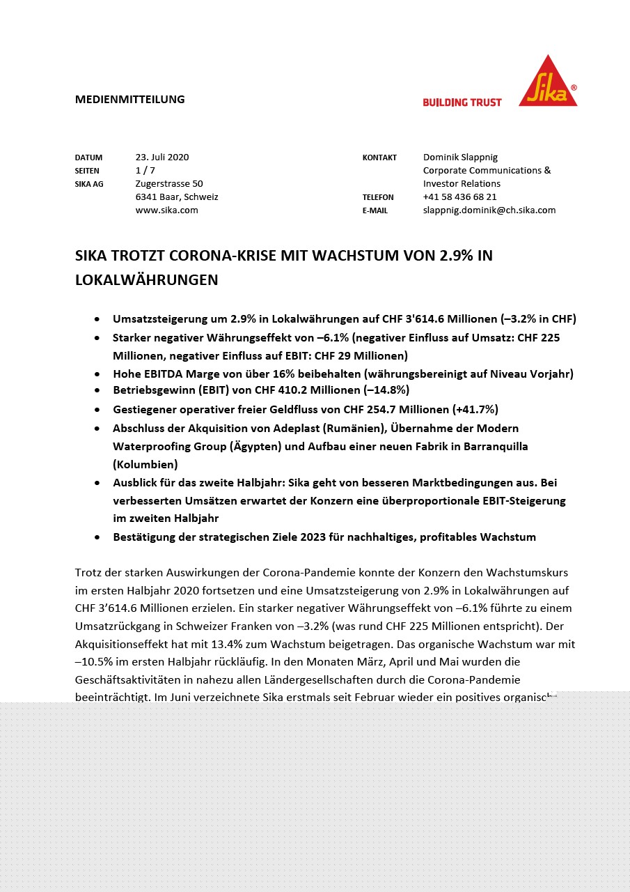 梅花莲trotzt Corona-Krise mit Wachstum von 2.9% Lokalwährungen - 2020年7月
