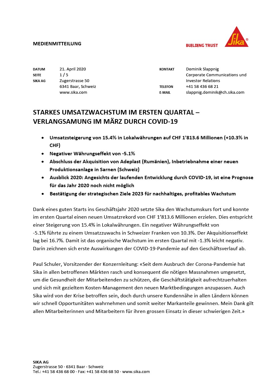 斯塔克Umsatzwachstum im ersten Quartal——Verlangsamung im Marz军队COVID-19——2020年4月