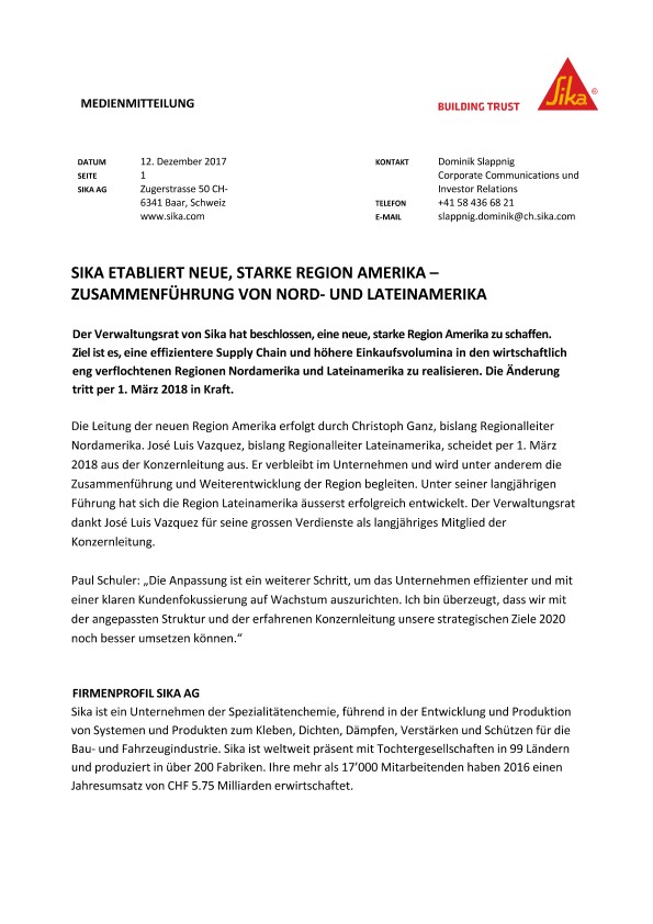 西卡etabliert neue，斯塔克美洲地区- Zusammenführung冯北和拉丁美洲