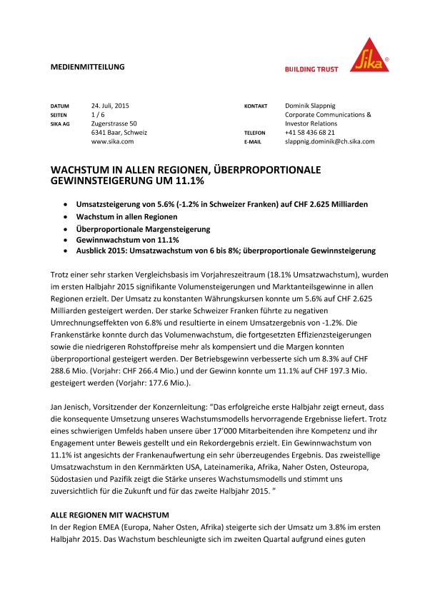 Wachstum在艾伦地区，überproportionale Gewinnsteigerung um 11.1%