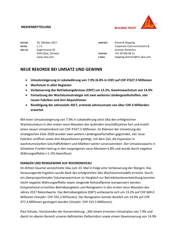 Neue Rekorde bei Umsatz and Gewinn