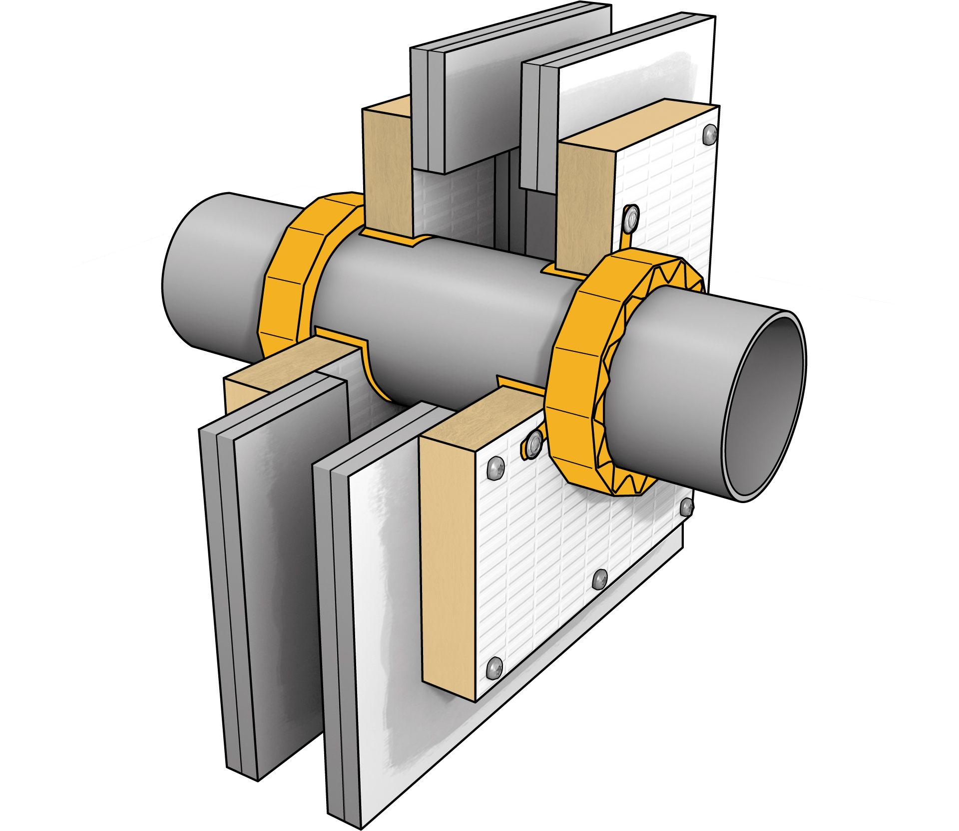 被动防火领衣领，委员会和密封剂的例证管道渗漏的