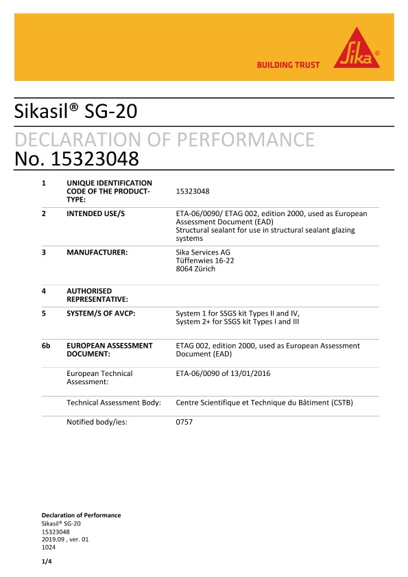CE夹住——Sikasil®SG-20
