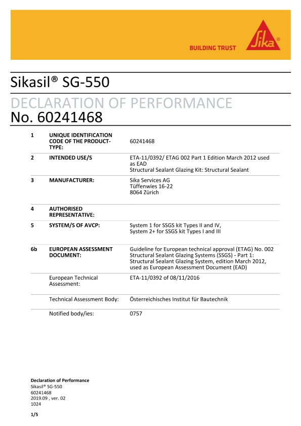 CE夹住——Sikasil®sg - 550