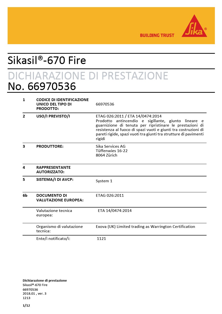 DOP  -  SIKASIL 670火，不。66970536，Etag 026-2011